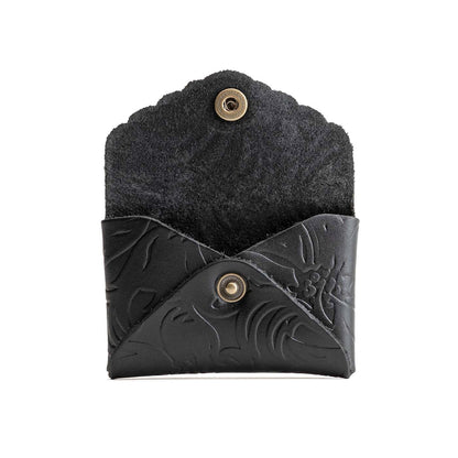 Dahlia | Small leather wallet with scalloped edge open