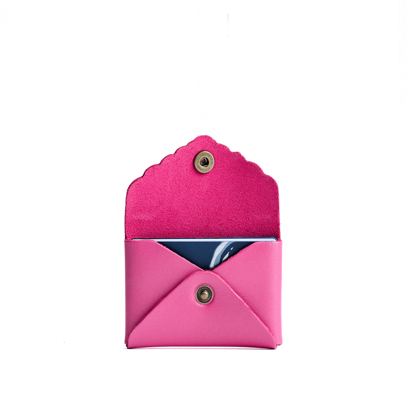 Lip Gloss | Small leather card wallet with scalloped edge open
