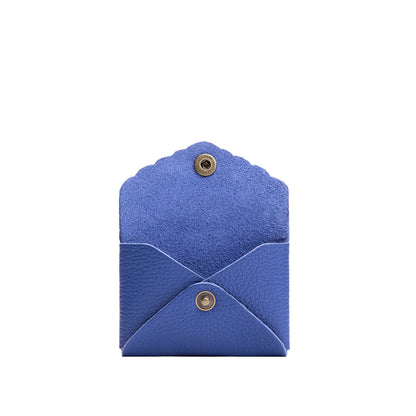 Molino Blue | Small leather card wallet with scalloped edge open