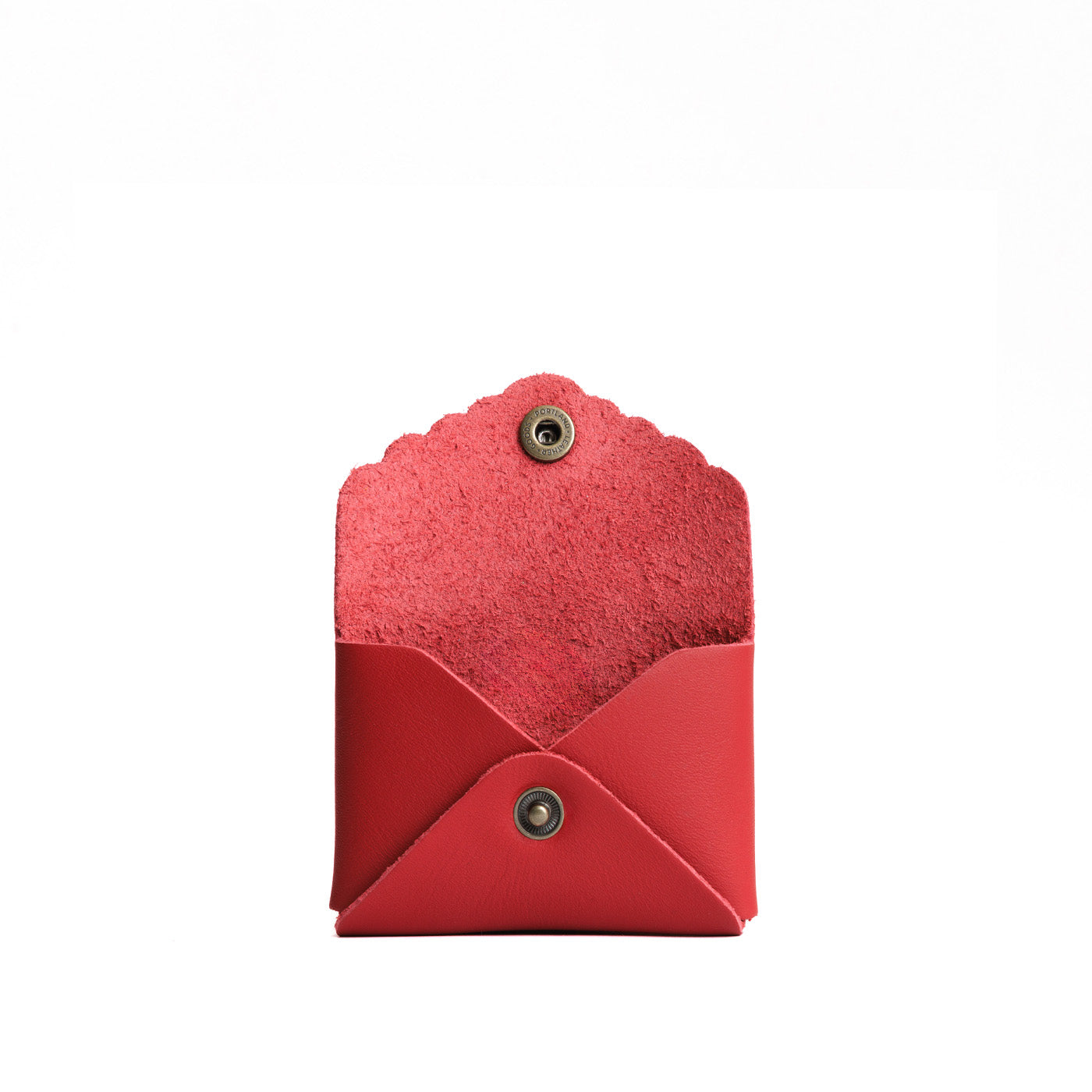 Crimson | Small leather wallet with scalloped edge open