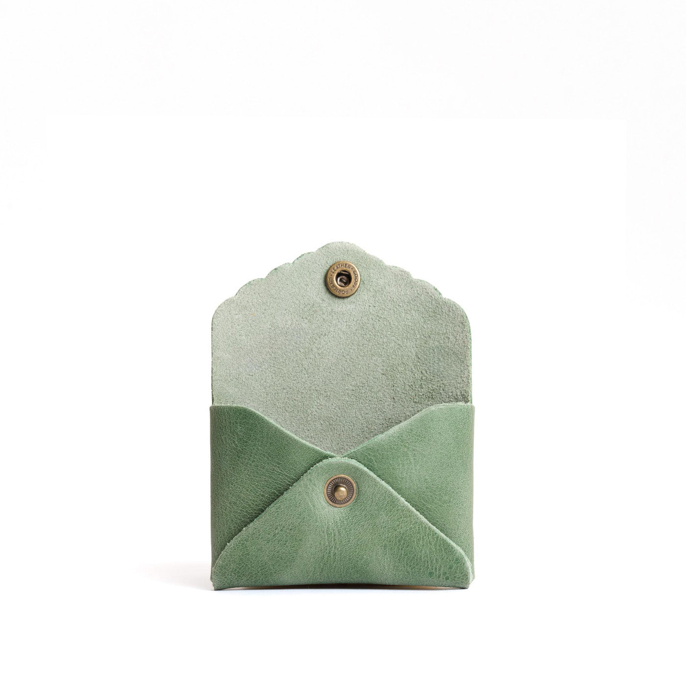Cucumber | Small leather wallet with scalloped edge open