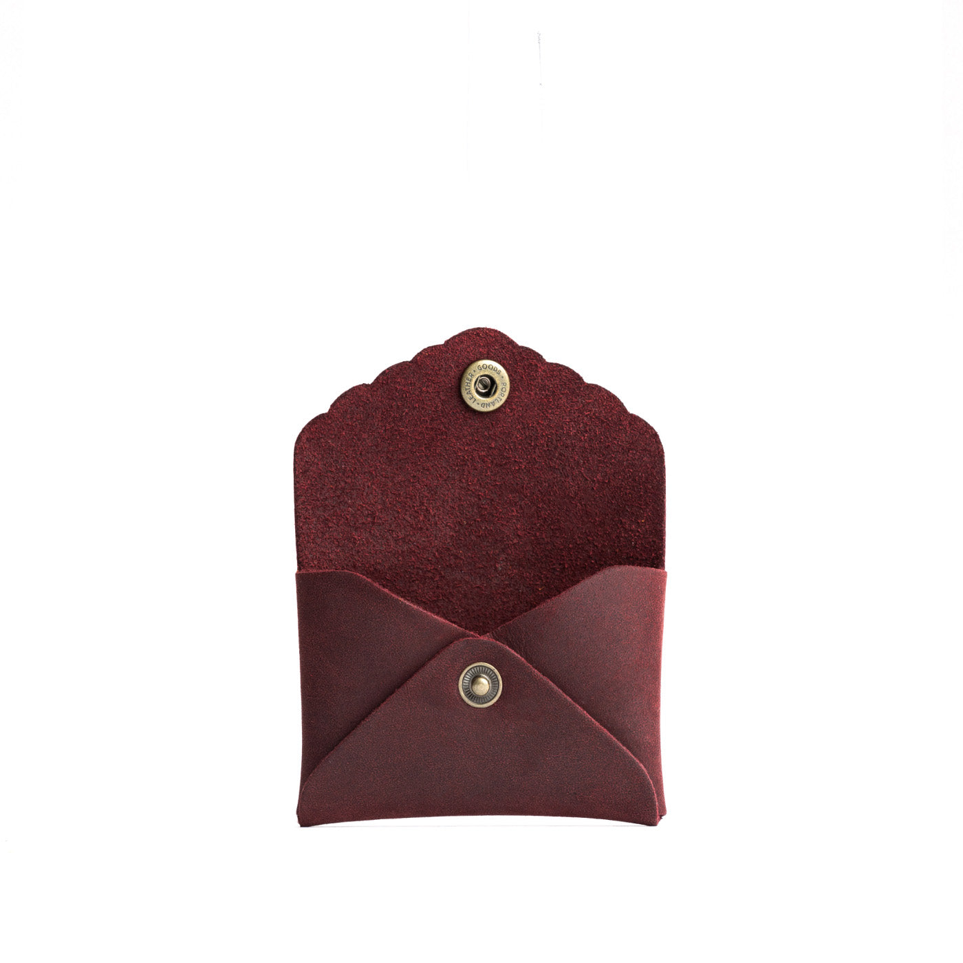 Merlot | Small leather wallet with scalloped edge open