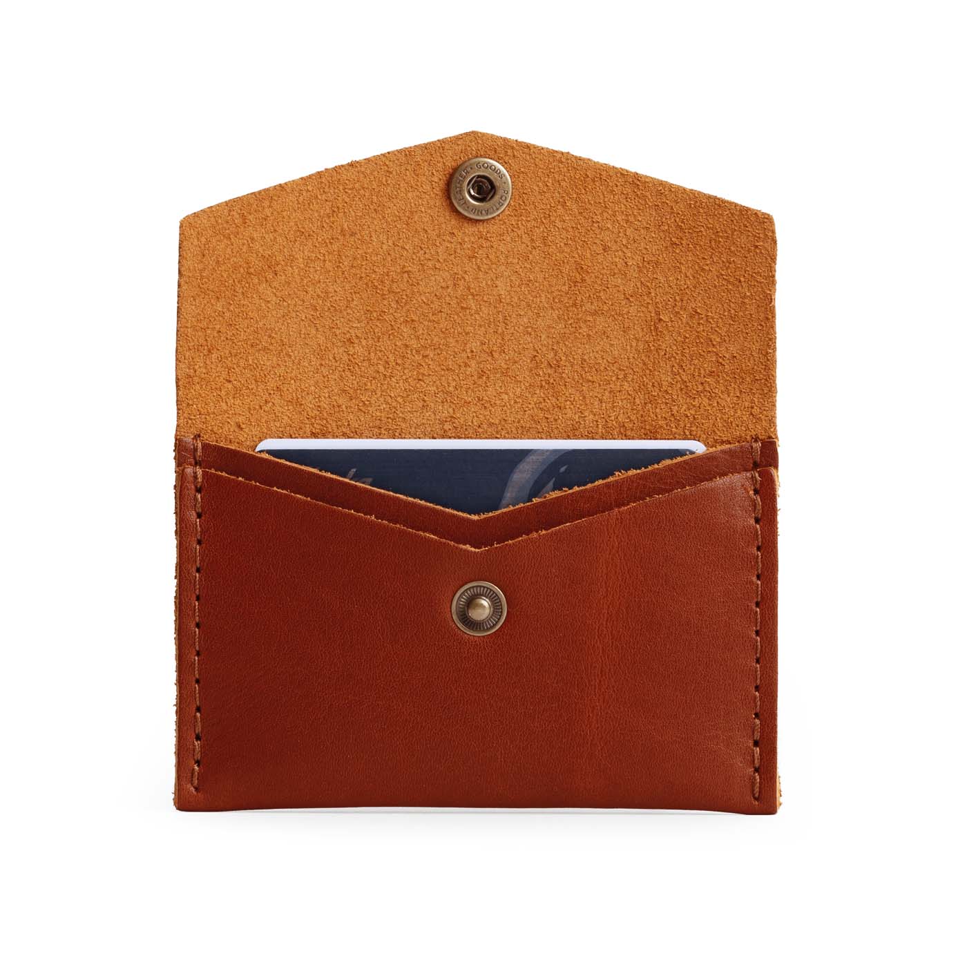 Chestnut | Small leather envelope card wallet with snap closure