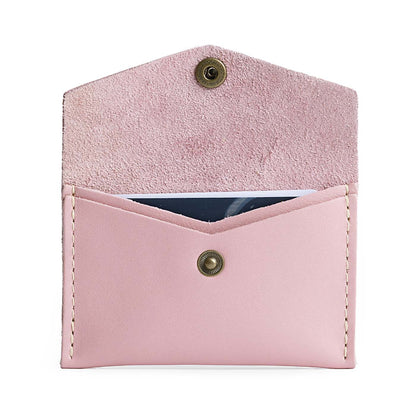Vintage Pink | Small leather envelope card wallet with snap closure