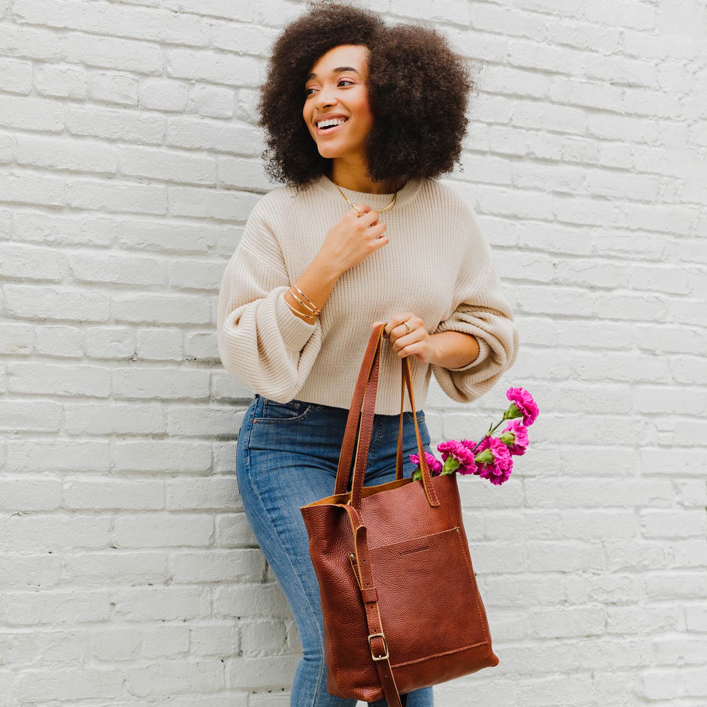 Nutmeg | Medium Tote with dual shoulder straps and crossbody strap