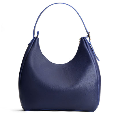 Cobalt*Oversized | U-shaped, flat-bottomed leather shoulder bag with adjustable strap
