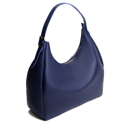 Cobalt*Oversized | U-shaped, flat-bottomed leather shoulder bag with adjustable strap