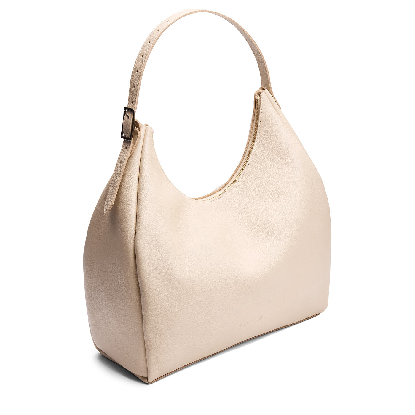 Pebbled Bone*Oversized | U-shaped, flat-bottomed leather shoulder bag with adjustable strap