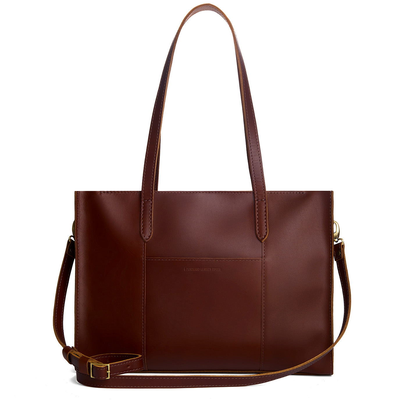 Cognac*Oversized East/West | Structured wide tote bag with overlapping panels and crossbody strap