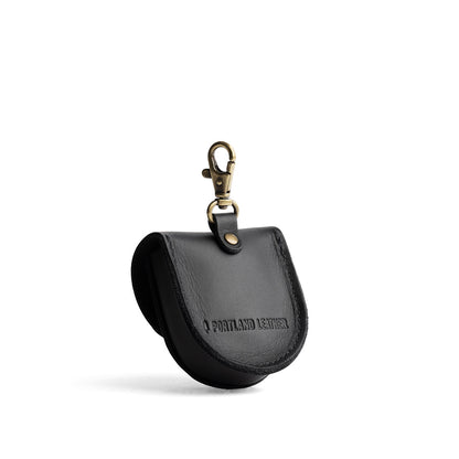 Black | U shaped pouch with leather flower applique