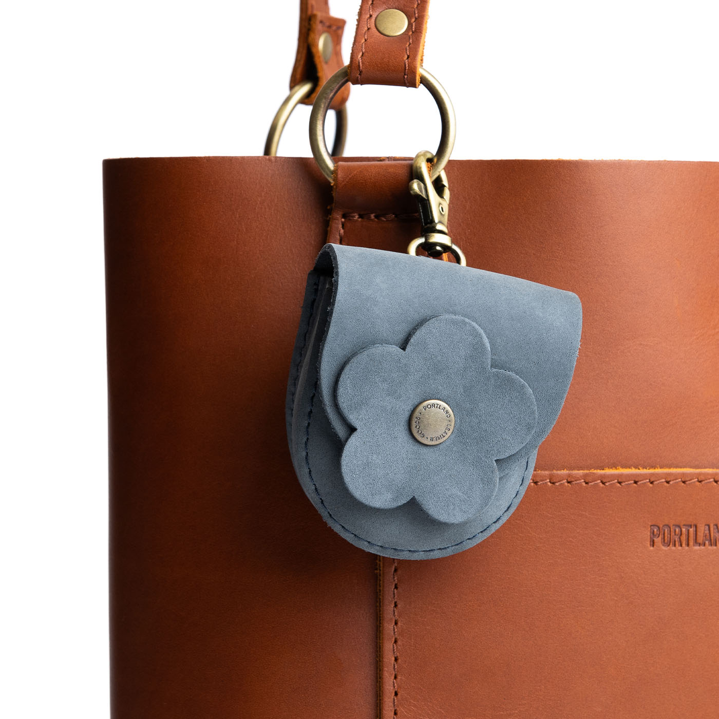 All Color: Storm | U shaped pouch with leather flower applique
