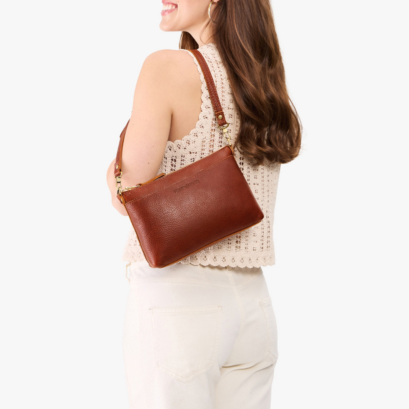Nutmeg*Small | Zip top crossbody bag with detachable strap