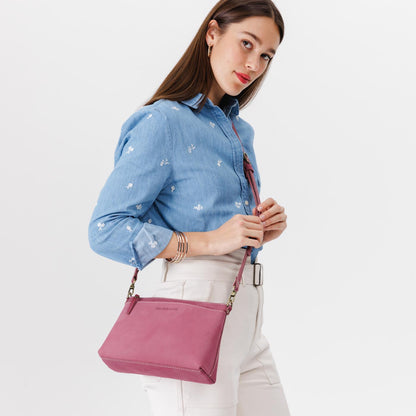 Foxglove*Small | Zip top petite crossbody bag with detachable strap