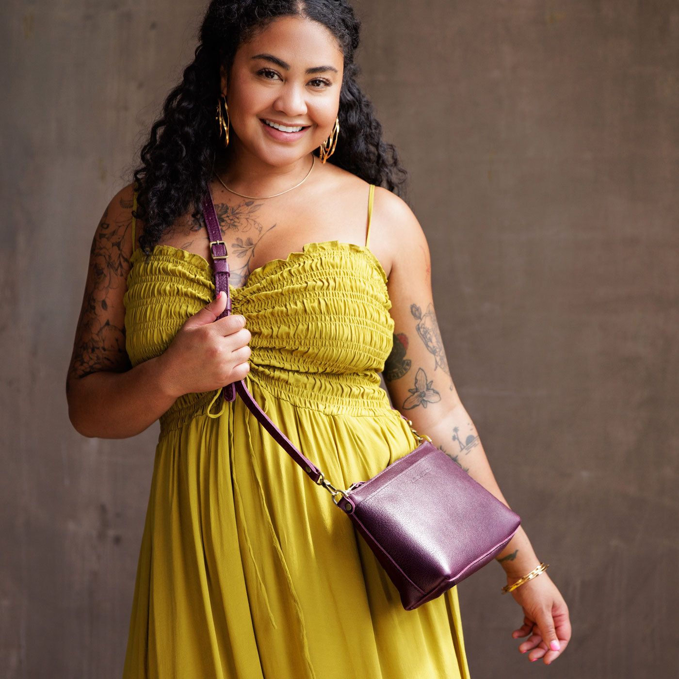 Plum*Small | Zip top petite crossbody bag with detachable strap