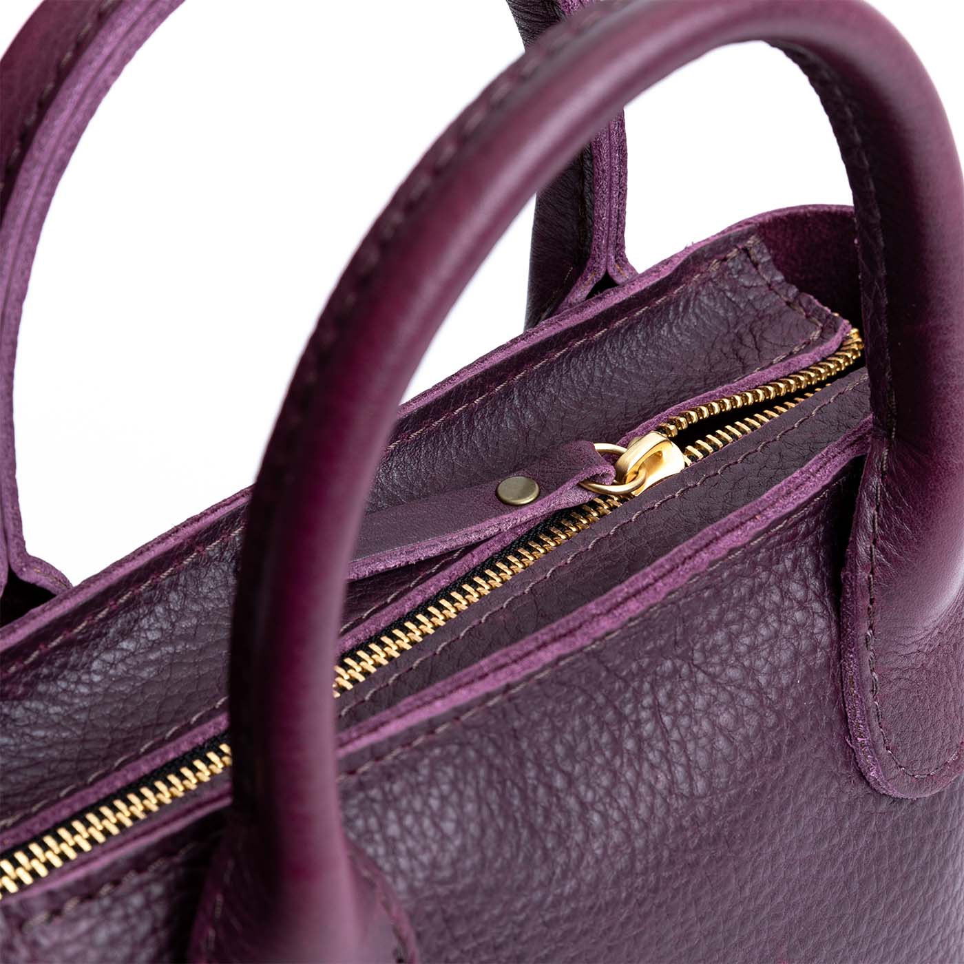 Plum*ANY*Zipper | Petite tote purse with structured leather handles and crossbody strap