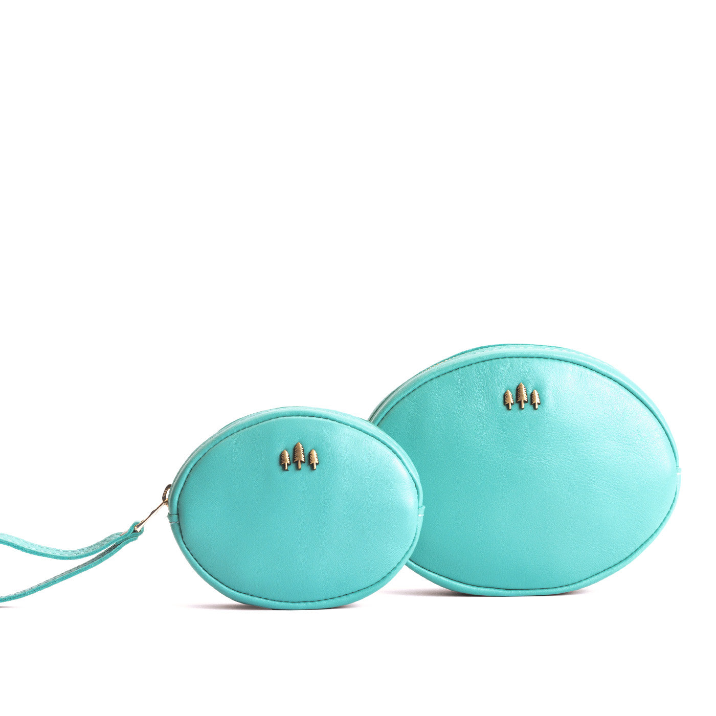 Optical | Small and large oval shaped pouches with zipper and wristlet strap