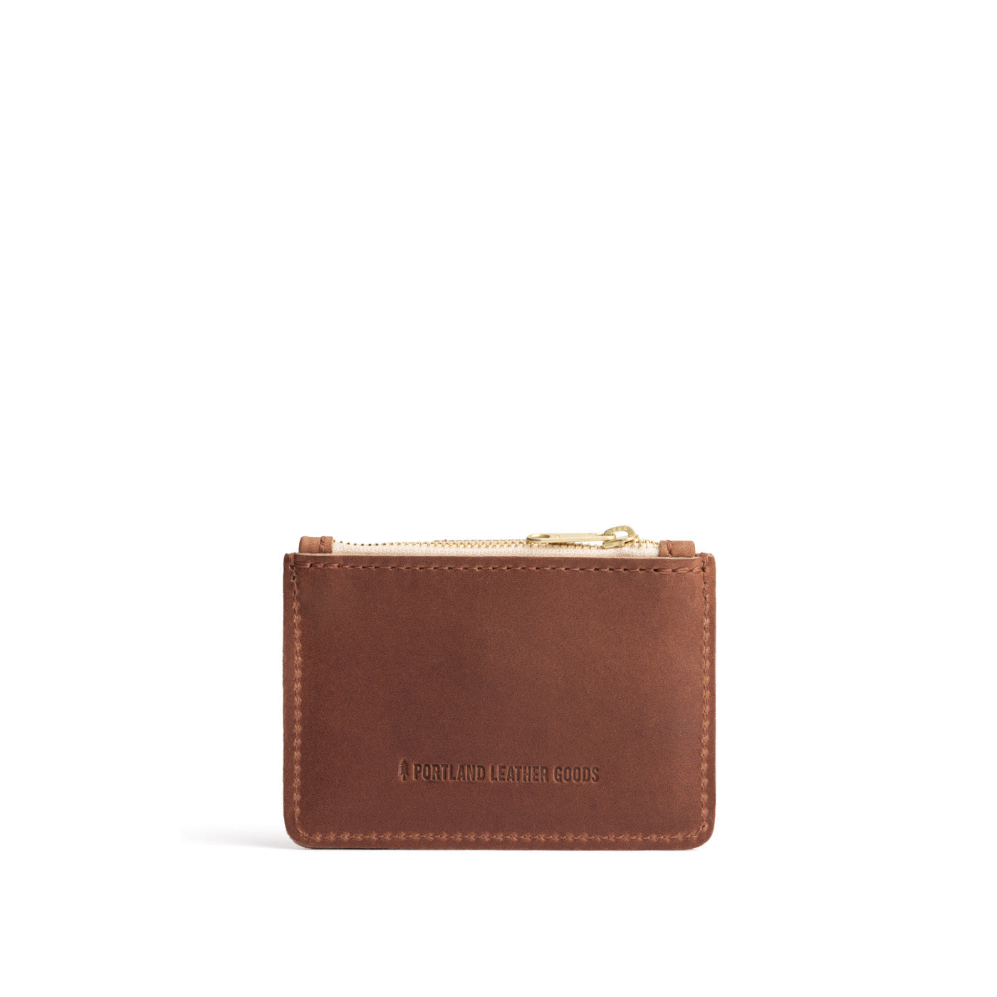 English Tan | Back of compact wallet with snap closure and zippered pouch