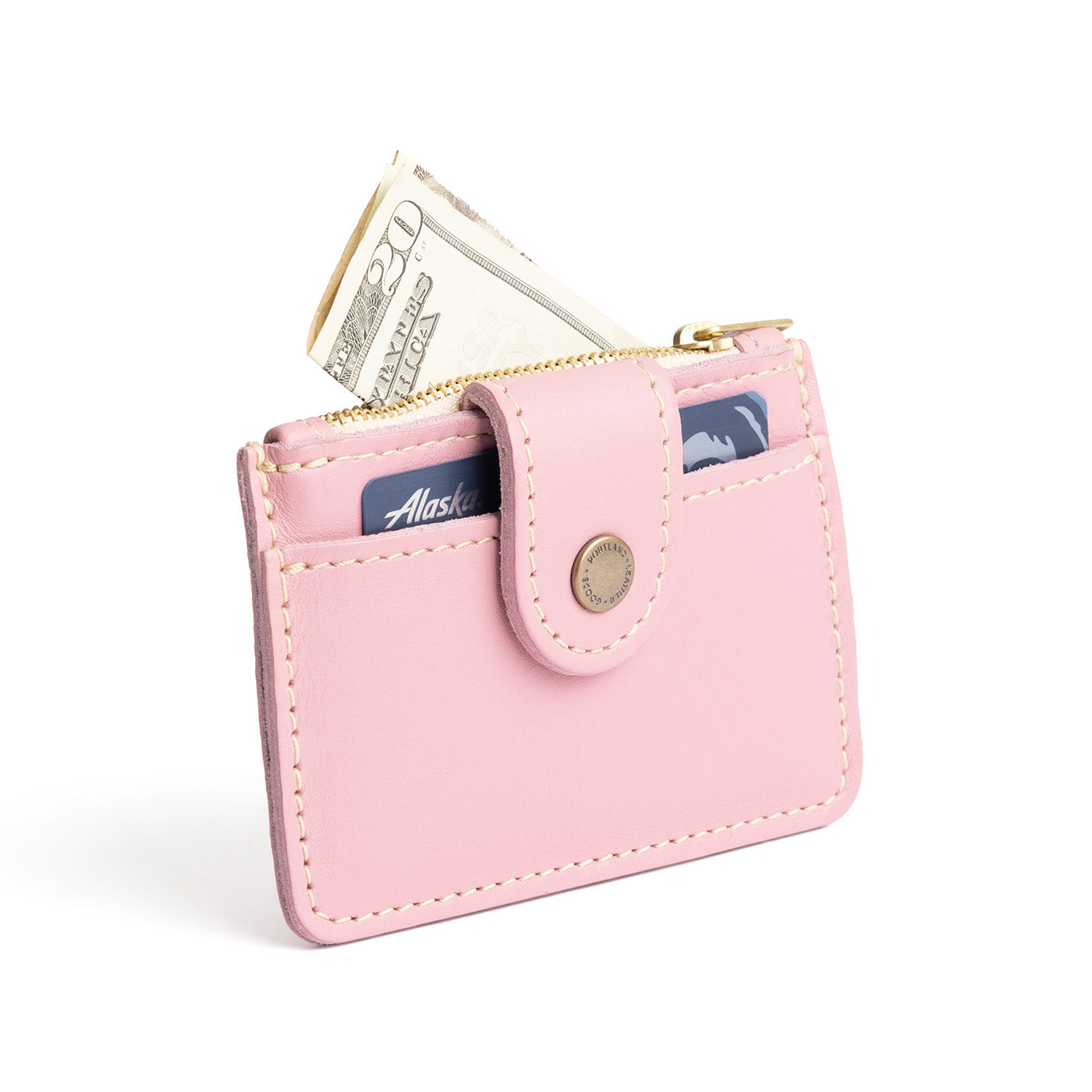 Vintage Pink | Compact wallet with snap closure and zippered pouch