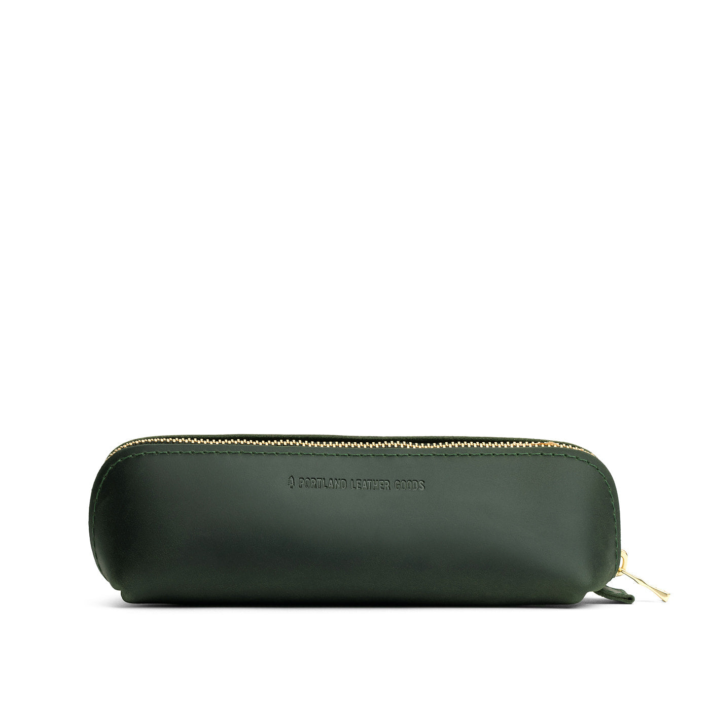 Evergreen | Leather pouch with curved seams and top zipper