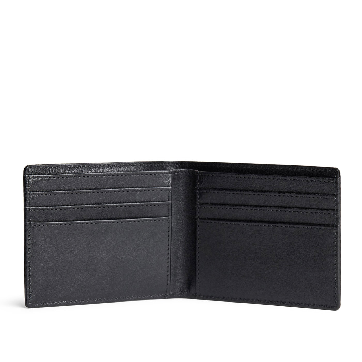 Black Rock*Deluxe | Bifold leather wallet with visible stitching on a white background
