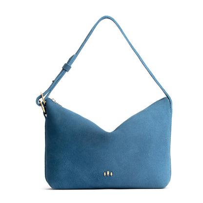 Mariner Blue*Large | Medium sized slouchy leather shoulder bag with zipper opening and three metal tree emblems