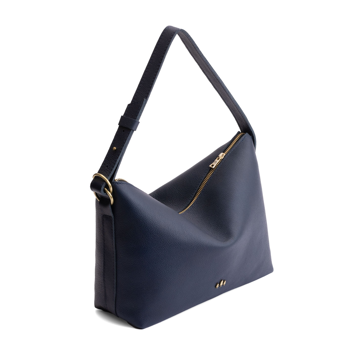 Night Owl*Large | Medium sized slouchy leather shoulder bag with zipper opening and three metal tree emblems