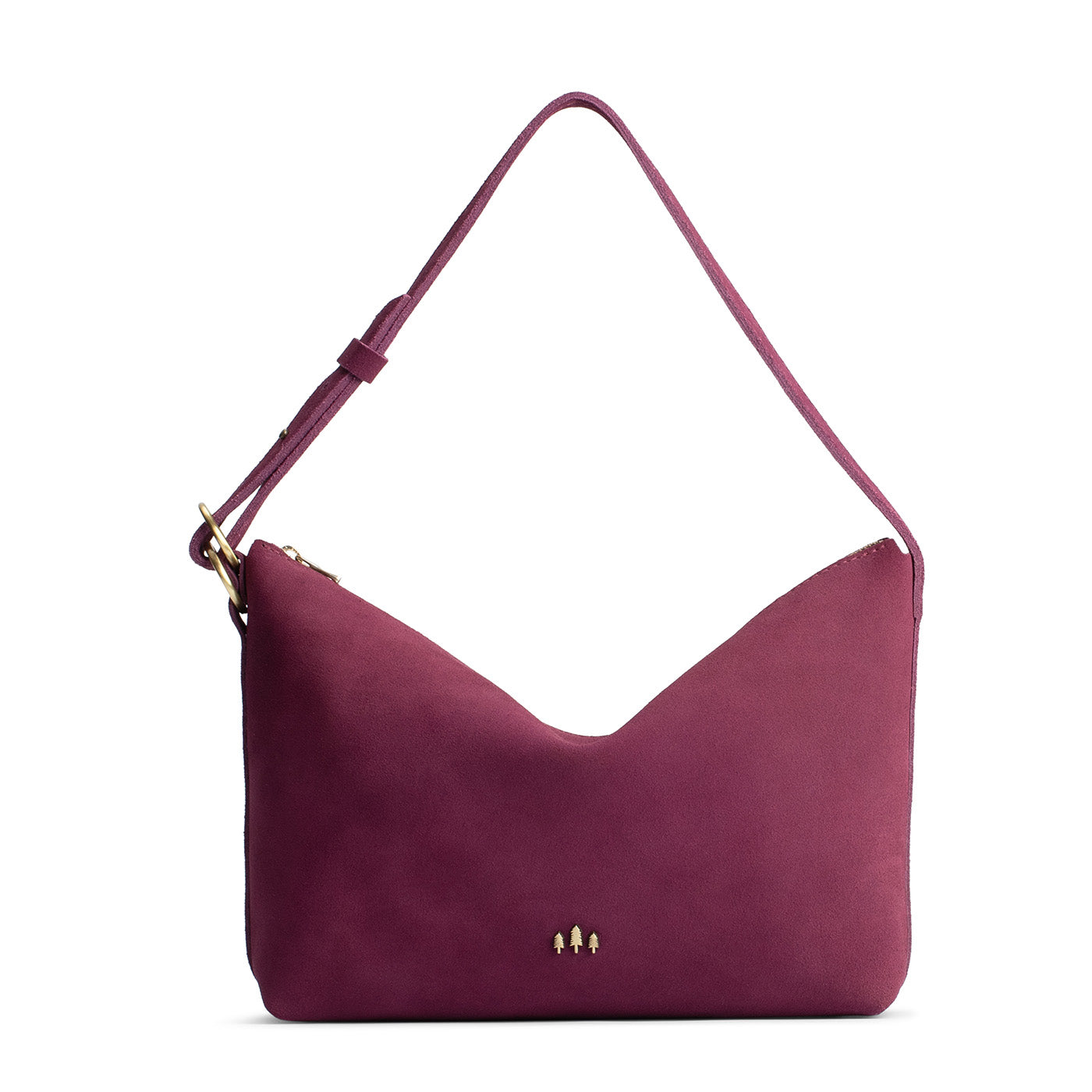 Superbloom*Large | Medium sized slouchy leather shoulder bag with zipper opening and three metal tree emblems