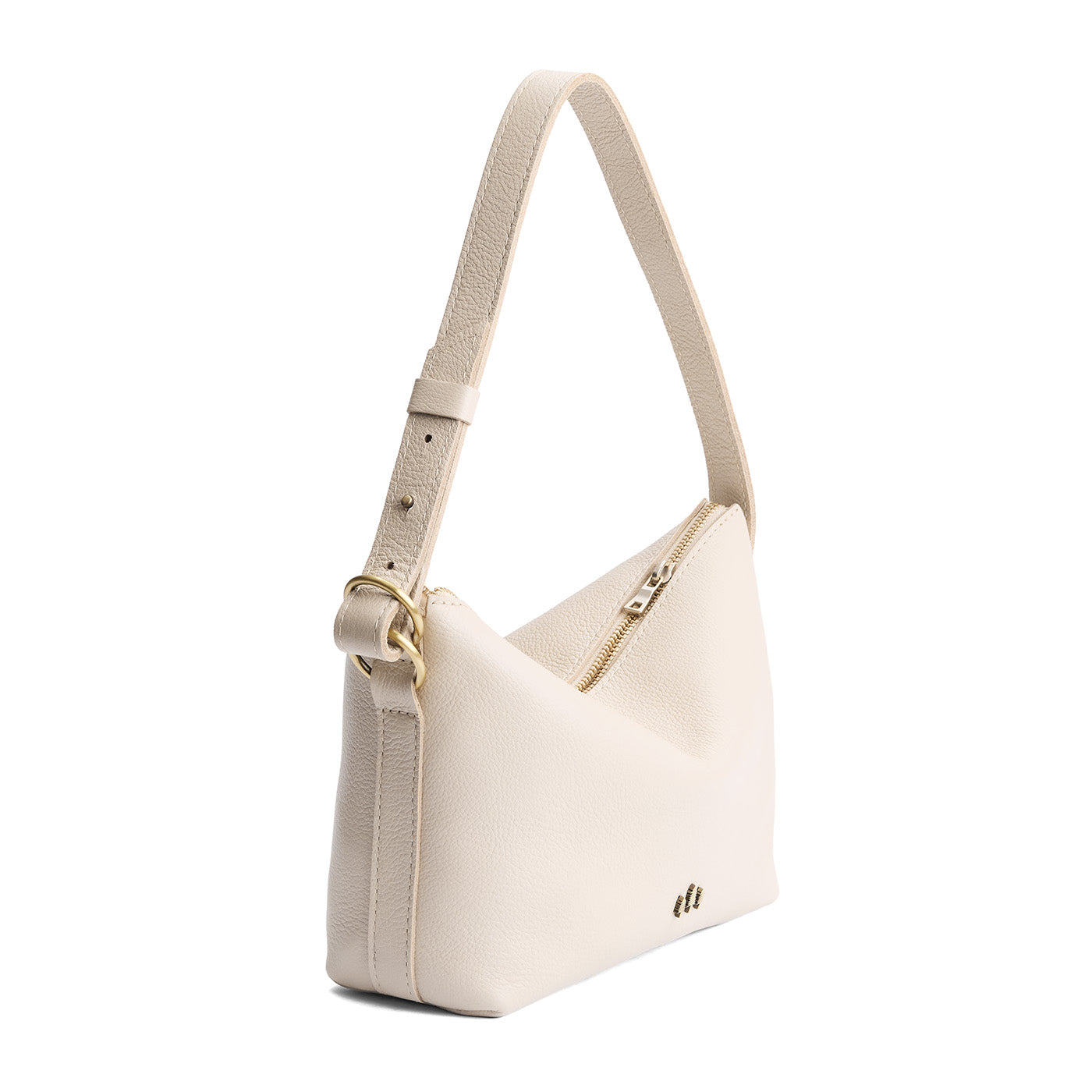 Pebbled Bone*Small | Petite slouchy leather shoulder bag with zipper opening and three metal tree emblems