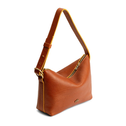 Sienna*Small | Petite slouchy leather shoulder bag with zipper opening and three metal tree emblems