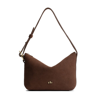 Stagecoach*Small | Petite slouchy leather shoulder bag with zipper opening and three metal tree emblems
