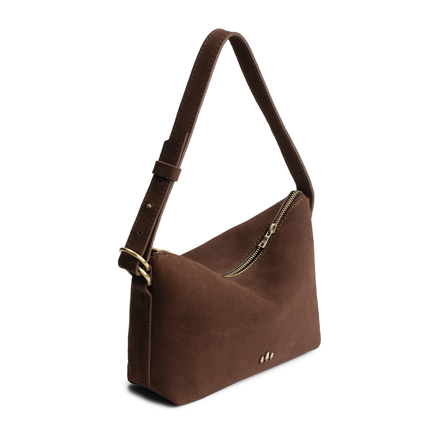 Stagecoach*Small | Petite slouchy leather shoulder bag with zipper opening and three metal tree emblems