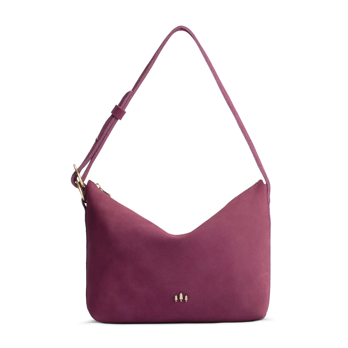 Superbloom*Small | Petite slouchy leather shoulder bag with zipper opening and three metal tree emblems