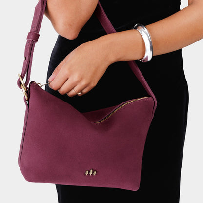 Superbloom*Small | Petite slouchy leather shoulder bag with zipper opening and three metal tree emblems