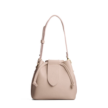 Oatmilk*Small | Symmetrical leather bag with leather drawstring closure and adjustable shoulder strap