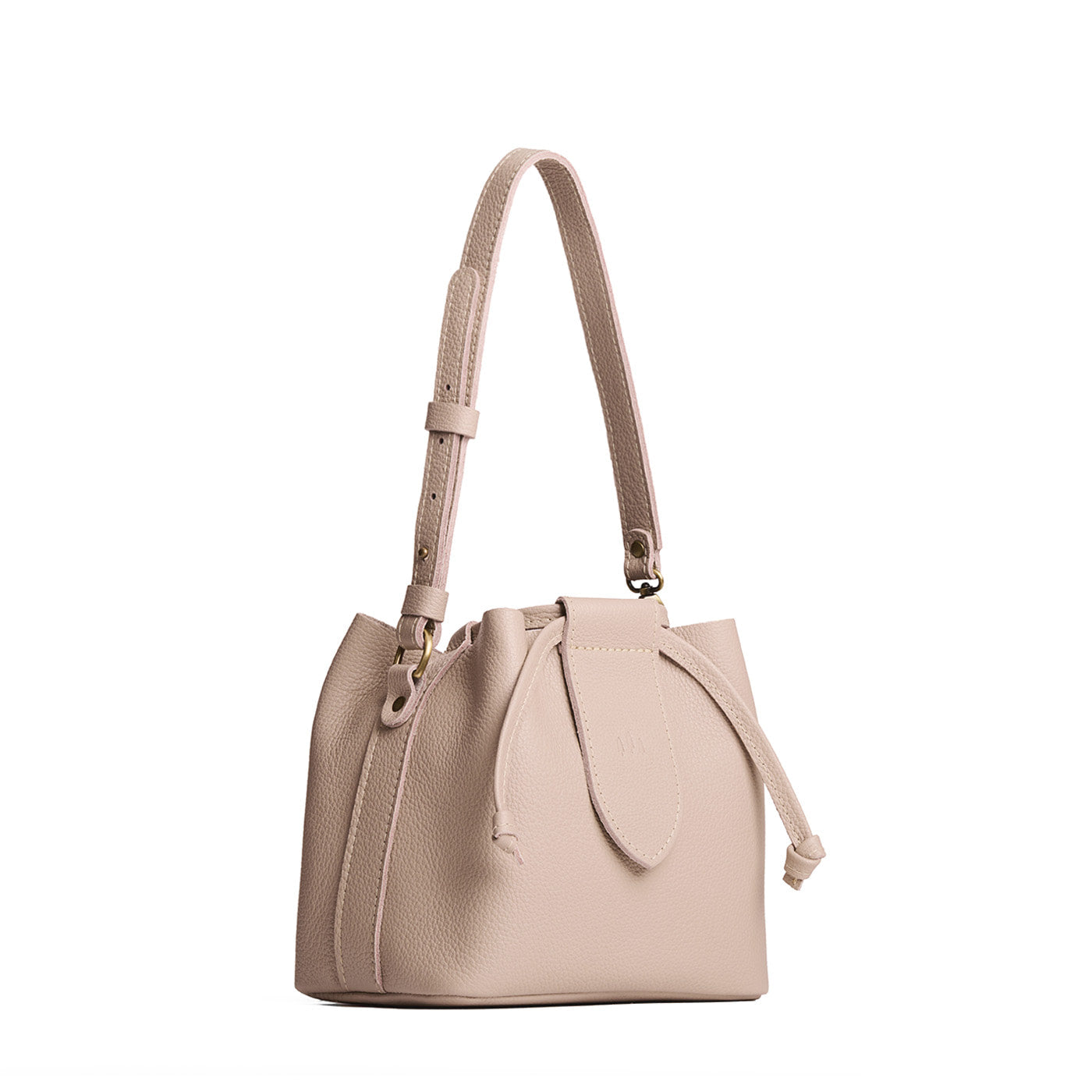 Oatmilk*Small | Symmetrical leather bag with leather drawstring closure and adjustable shoulder strap