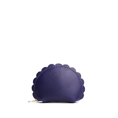 Cobalt*Small | Curved leather pouch with zipper and scalloped edges