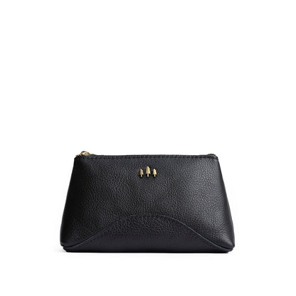 Pebbled--black | Rectangular makeup bag pouch with top zipper