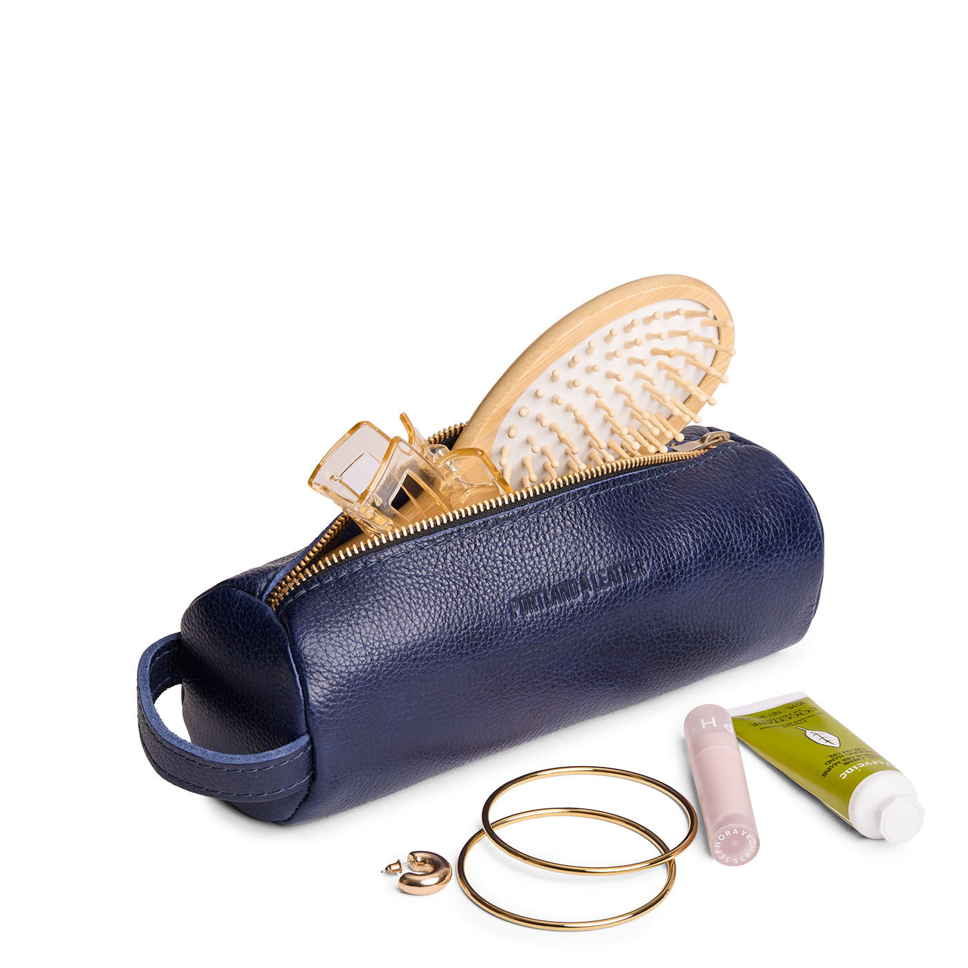 Cobalt | Cylindrical leather pouch with zipper and handle