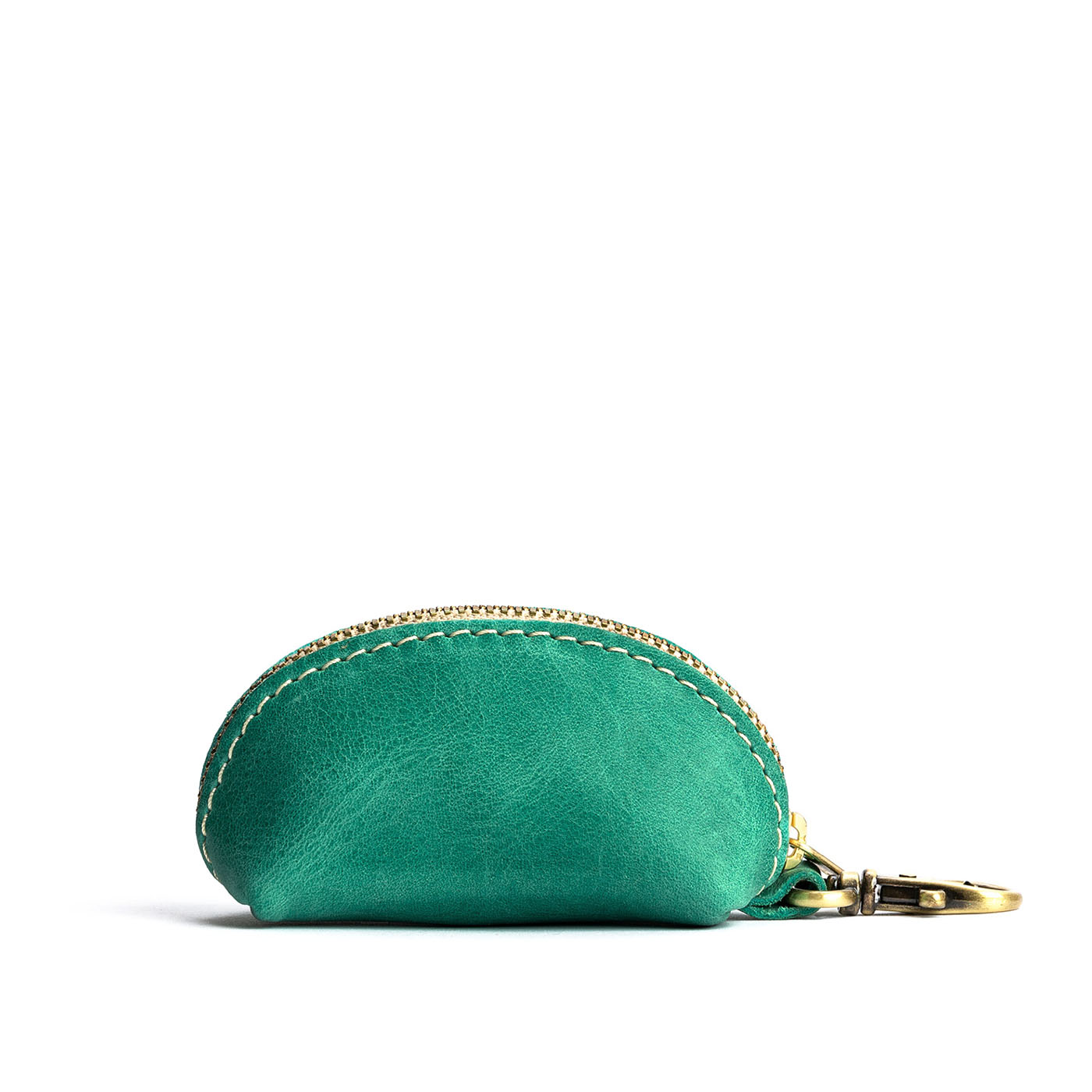 Reef | Taco shaped leather pouch with zipper and swivel lobster clasp on white background