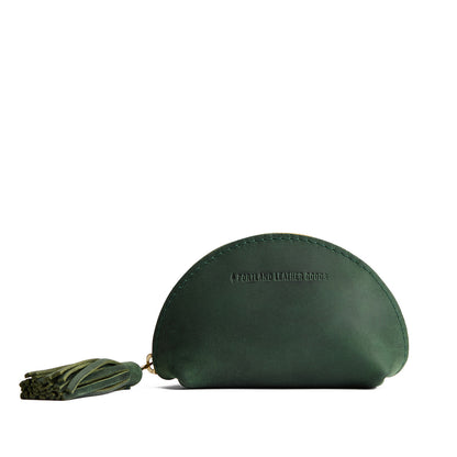 Evergreen | Small leather zippered pouch with tassel