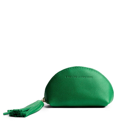 Jolly Green | Small leather zippered pouch with tassel