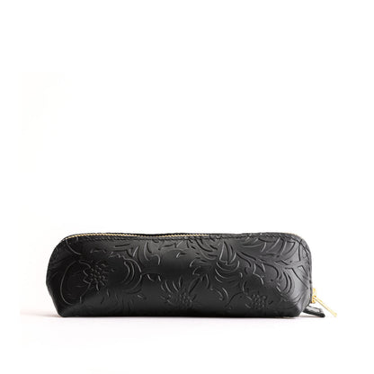 All Color: Dahlia | Leather pouch with curved seams and top zipper