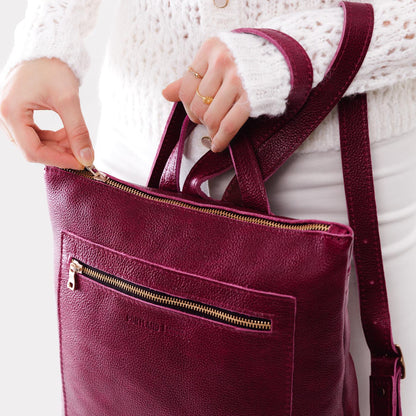 Orchid*Large | Square slim leather tote backpack