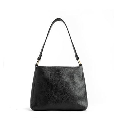 Pebbled--black*Small | Triangular shoulder bag with antiqued brass finished hardware