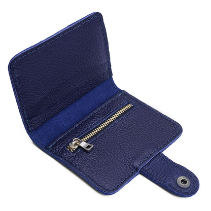 Cobalt | Small leather bifold wallet with snap open