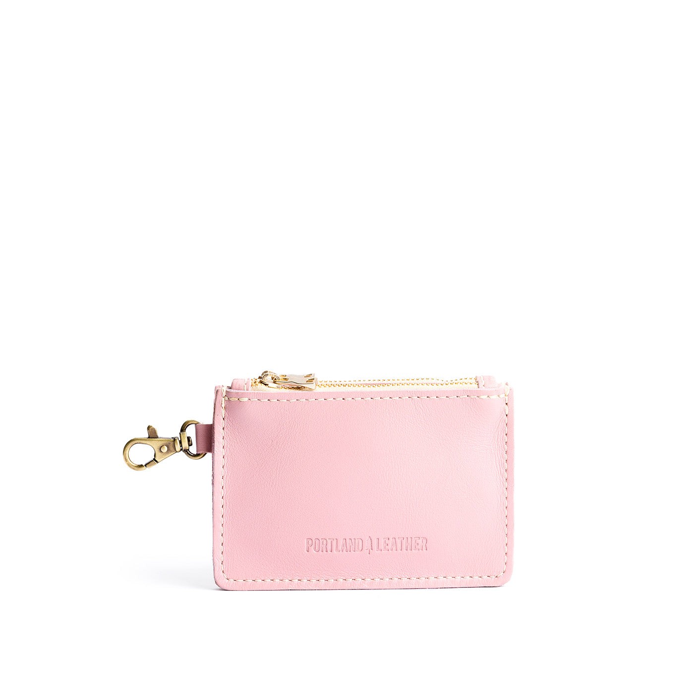 Vintage Pink | Leather double zip wallet with keychain clasp