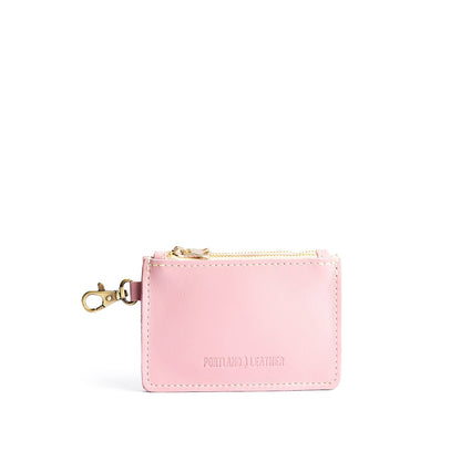 Vintage Pink | Leather double zip wallet with keychain clasp